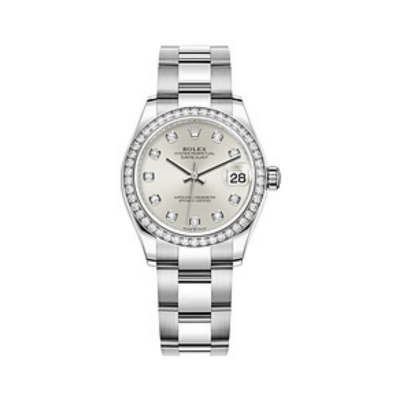 Datejust 31 Stainless Steel and White Gold Silver Diamond Dial Diamond Bezel Women's Watch M278384RBR-0033