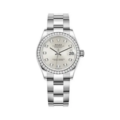Datejust 31 Stainless Steel and White Gold Silver Diamond Dial Diamond Bezel Women's Watch M278384RBR-0033 01