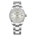 Datejust 31 Stainless Steel and White Gold Silver Diamond Dial Diamond Bezel Women's Watch M278384RBR-0033