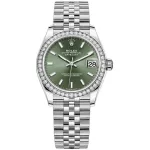 Datejust 31 Stainless Steel and Yellow Gold Olive Green Floral-Motif Diamond Dial Diamond Bezel Women's Watch M278383RBR-0032