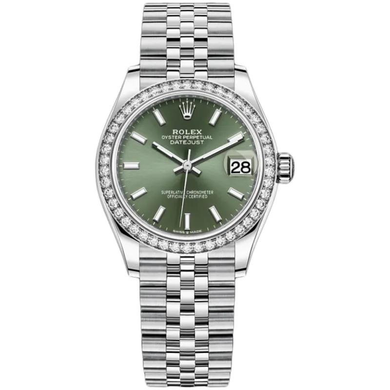 Datejust 31 Stainless Steel and Yellow Gold Olive Green Floral-Motif Diamond Dial Diamond Bezel Women's Watch M278383RBR-0032