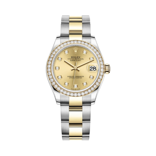 Datejust 31 Stainless Steel and Yellow Gold Champagne Diamond Dial Diamond Bezel Women's Watch M278383RBR-0025