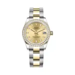 Datejust 31 Stainless Steel and Yellow Gold Champagne Diamond Dial Diamond Bezel Women's Watch M278383RBR-0025