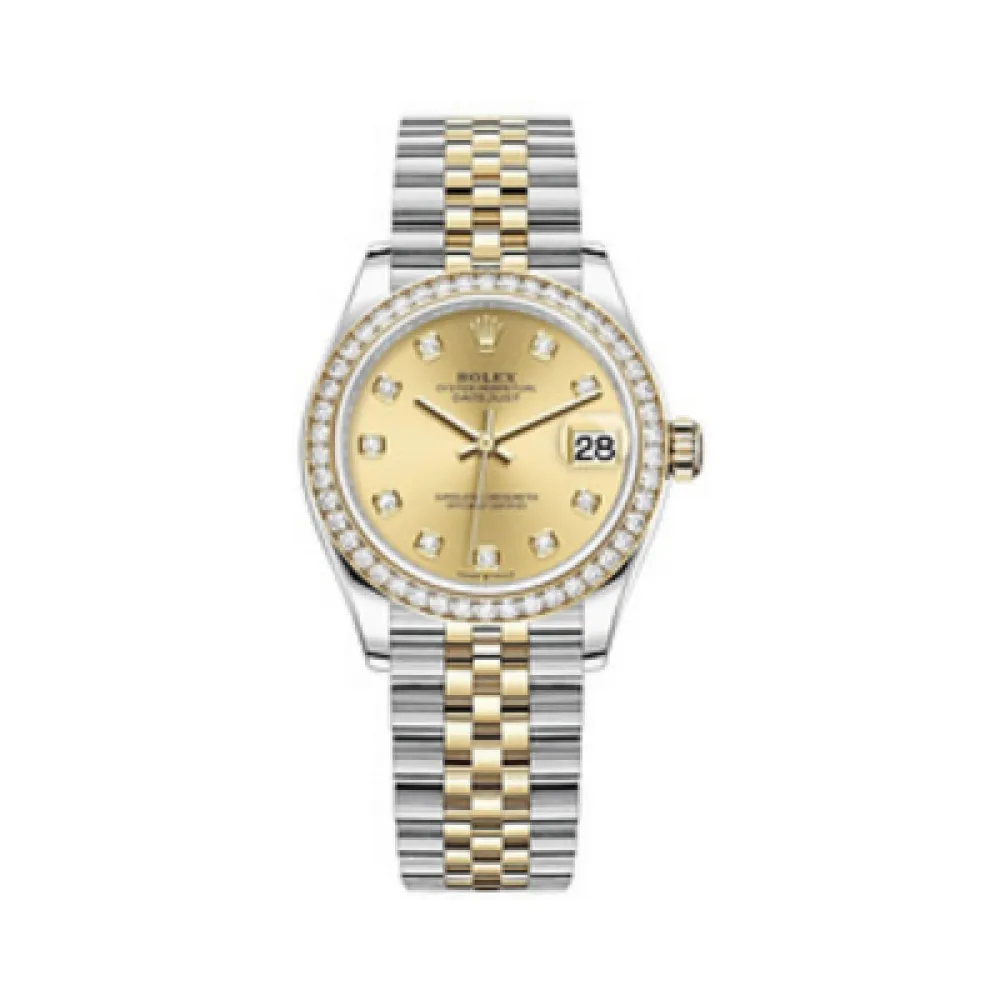 Datejust 31 Stainless Steel and Yellow Gold Champagne Dial Diamond Bezel Women's Watch M278383RBR-0026