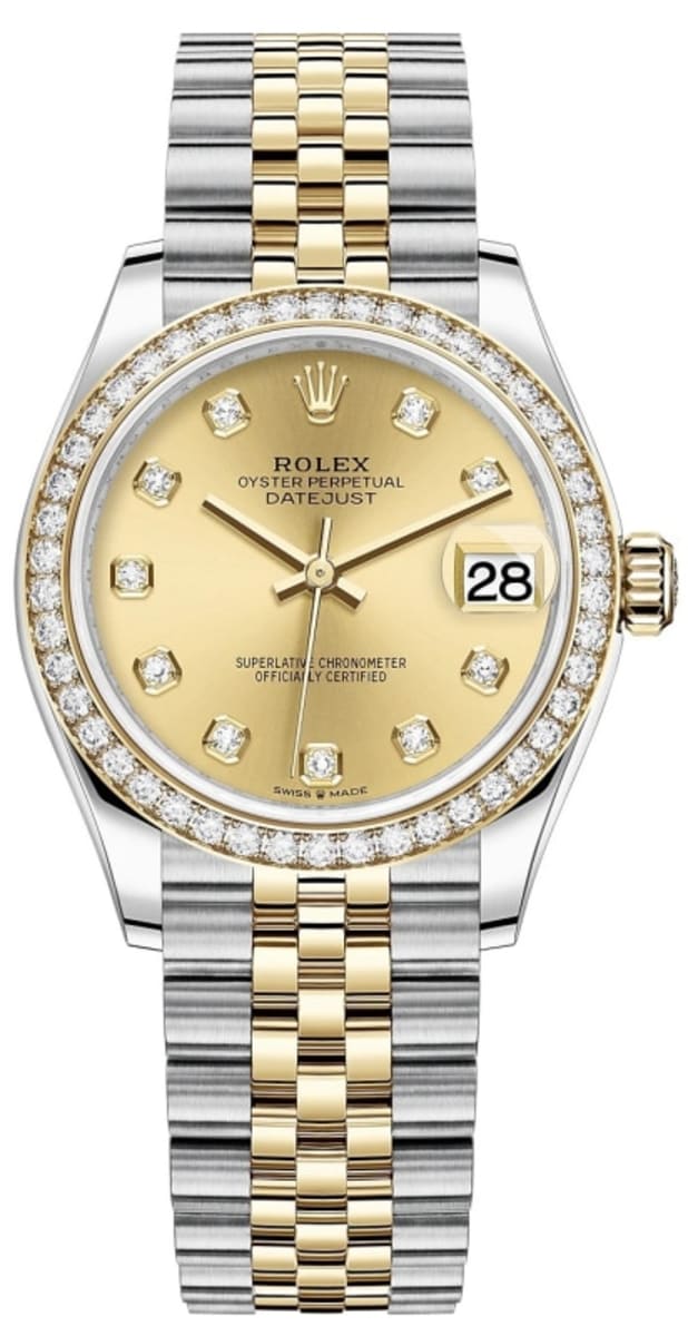 Datejust 31 Stainless Steel and Yellow Gold Champagne Diamond Dial Diamond Bezel Women's Watch M278383RBR-0026