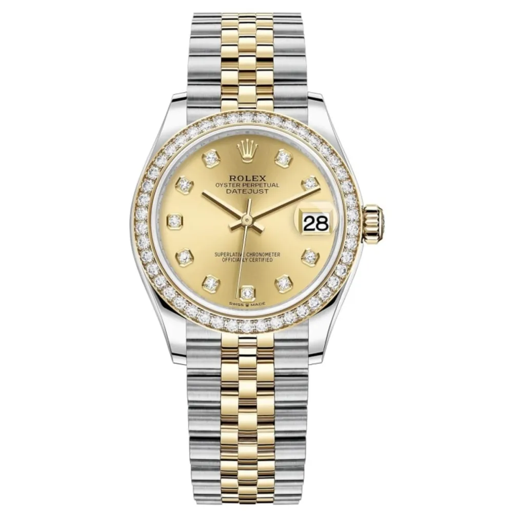 Datejust 31 Stainless Steel and Yellow Gold Champagne Dial Diamond Bezel Women's Watch M278383RBR-0026