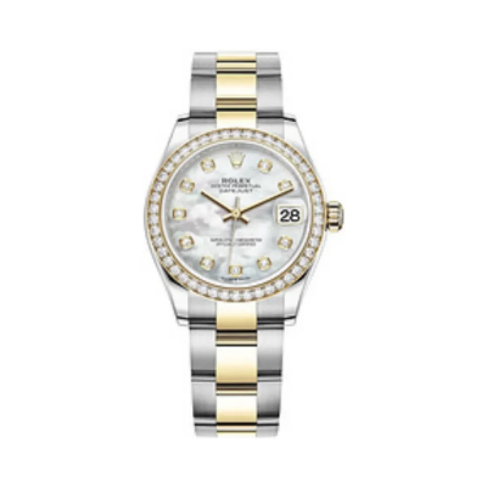 Datejust 31 Stainless Steel and Yellow Gold Mother of Pearl Diamond Dial Diamond Bezel Women's Watch M278383RBR-0027