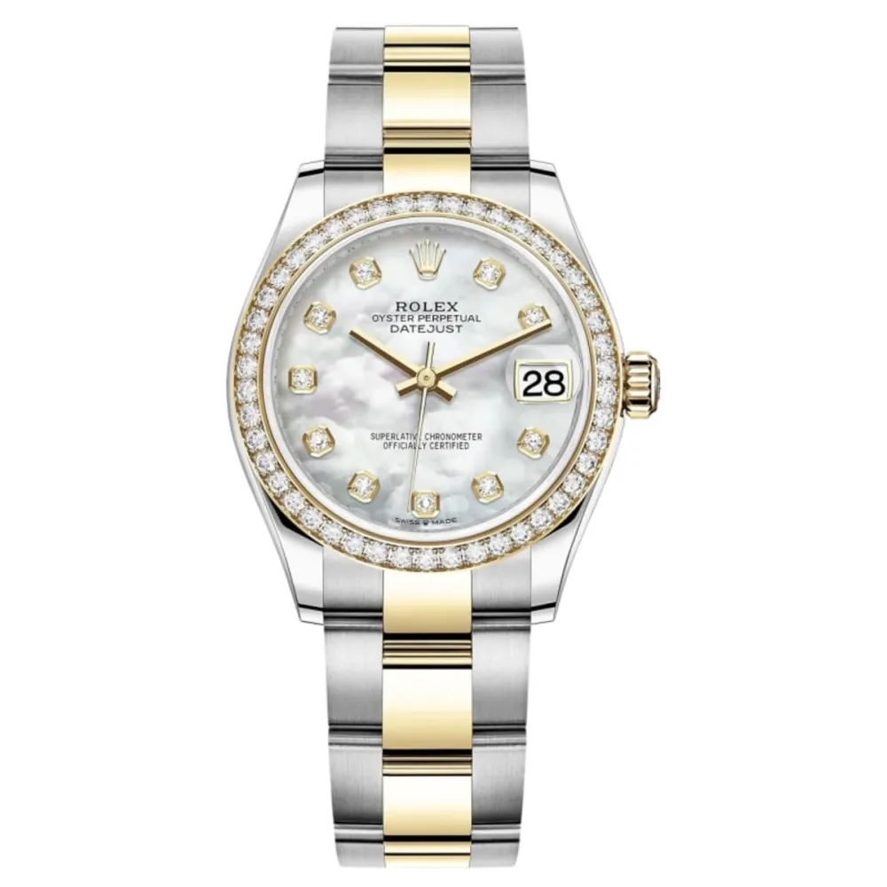 Datejust 31 Stainless Steel and Yellow Gold Mother of Pearl Diamond Dial Diamond Bezel Women's Watch M278383RBR-0027
