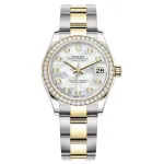 Datejust 31 Stainless Steel and Yellow Gold Mother of Pearl Diamond Dial Diamond Bezel Women's Watch M278383RBR-0027