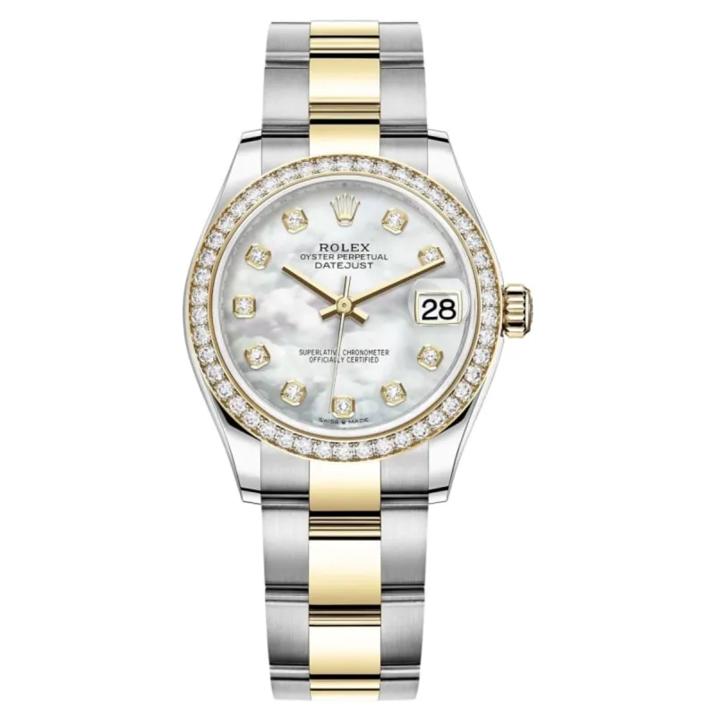 Datejust 31 Stainless Steel and Yellow Gold Mother of Pearl Diamond Dial Diamond Bezel Women's Watch M278383RBR-0027