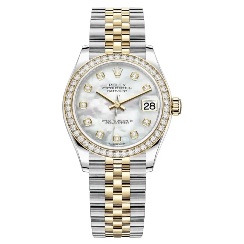 Datejust 31 Stainless Steel and Yellow Gold Mother of Pearl Diamond Dial Diamond Bezel Women's Watch M278383RBR-0028
