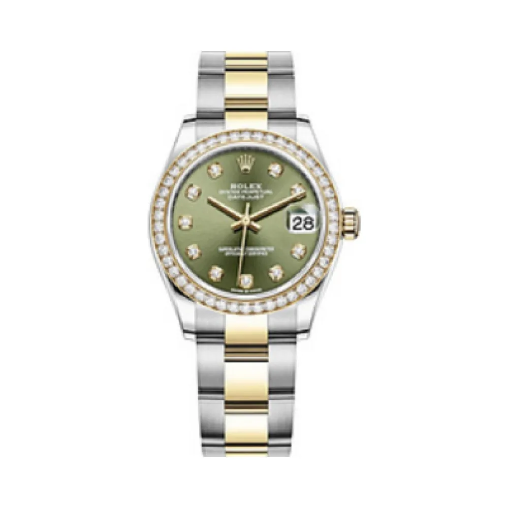 Datejust 31 Stainless Steel and Yellow Gold Olive Green Diamond Dial Diamond Bezel Women's Watch M278383RBR-0029