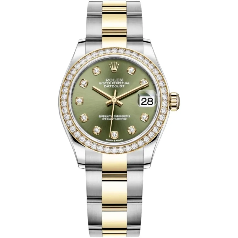Datejust 31 Stainless Steel and Yellow Gold Olive Green Diamond Dial Diamond Bezel Women's Watch M278383RBR-0029