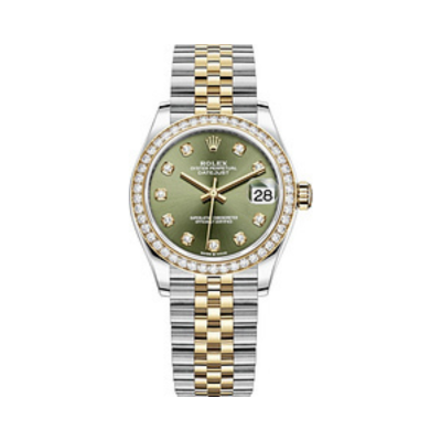 Datejust 31 Stainless Steel and Yellow Gold Olive Green Diamond Dial Diamond Bezel Women's Watch M278383RBR-0030