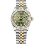 Datejust 31 Stainless Steel and Yellow Gold Olive Green Diamond Dial Diamond Bezel Women's Watch M278383RBR-0030