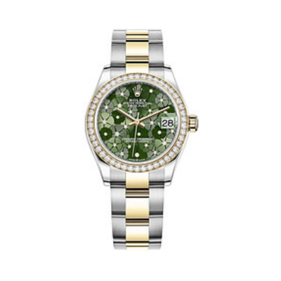 Datejust 31 Stainless Steel and Yellow Gold Olive Green Floral-Motif Diamond Dial Diamond Bezel Women's Watch M278383RBR-0031