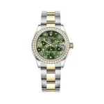 Datejust 31 Stainless Steel and Yellow Gold Olive Green Floral-Motif Diamond Dial Diamond Bezel Women's Watch M278383RBR-0031