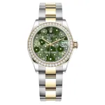 Datejust 31 Stainless Steel and Yellow Gold Olive Green Floral-Motif Diamond Dial Diamond Bezel Women's Watch M278383RBR-0031