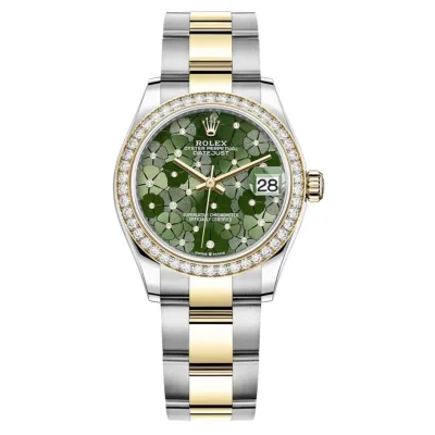 Datejust 31 Stainless Steel and Yellow Gold Olive Green Floral-Motif Diamond Dial Diamond Bezel Women's Watch M278383RBR-0031 02