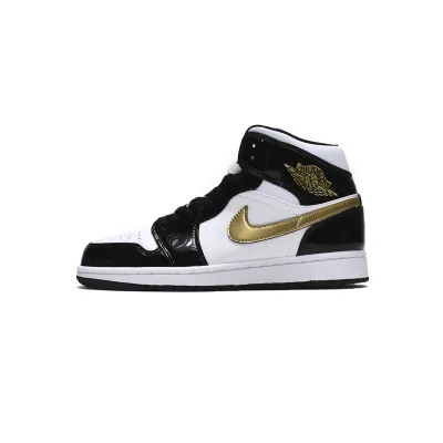 EM Sneakers Jordan 1 Mid Patent Black White Gold 01