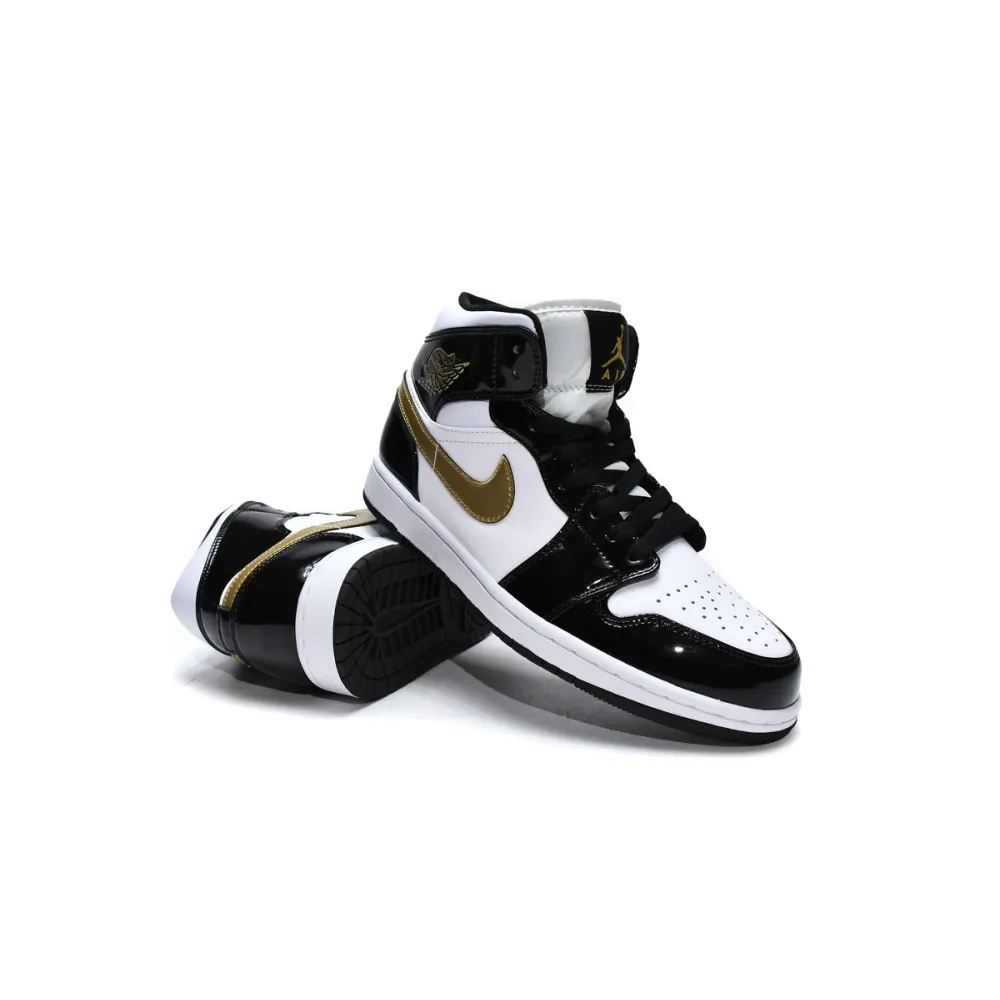 EM Sneakers Jordan 1 Mid Patent Black White Gold