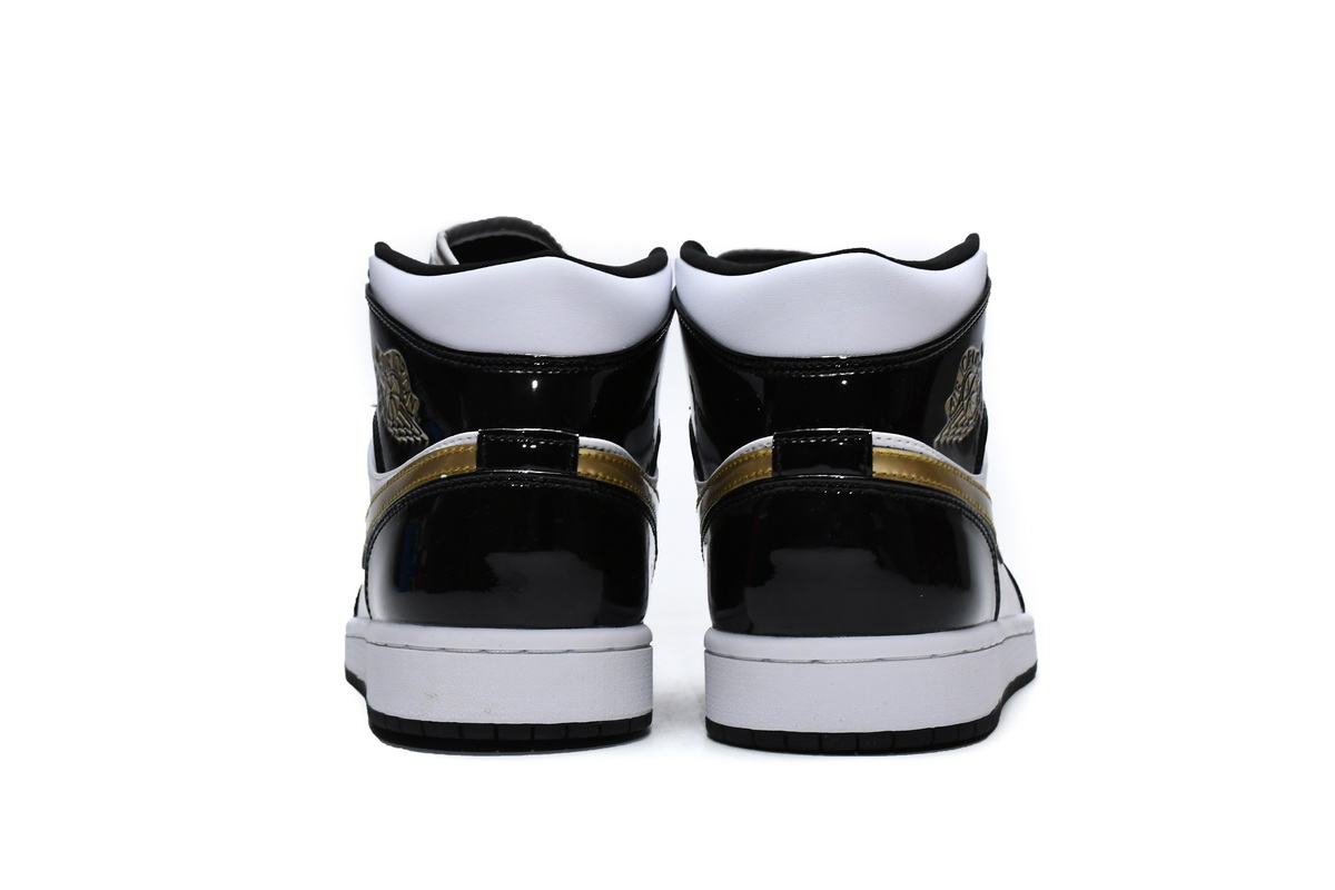 EM Sneakers Jordan 1 Mid Patent Black White Gold