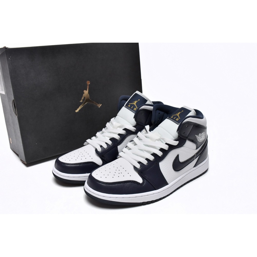 EM Sneakers Jordan 1 Mid White Metallic Gold Obsidian