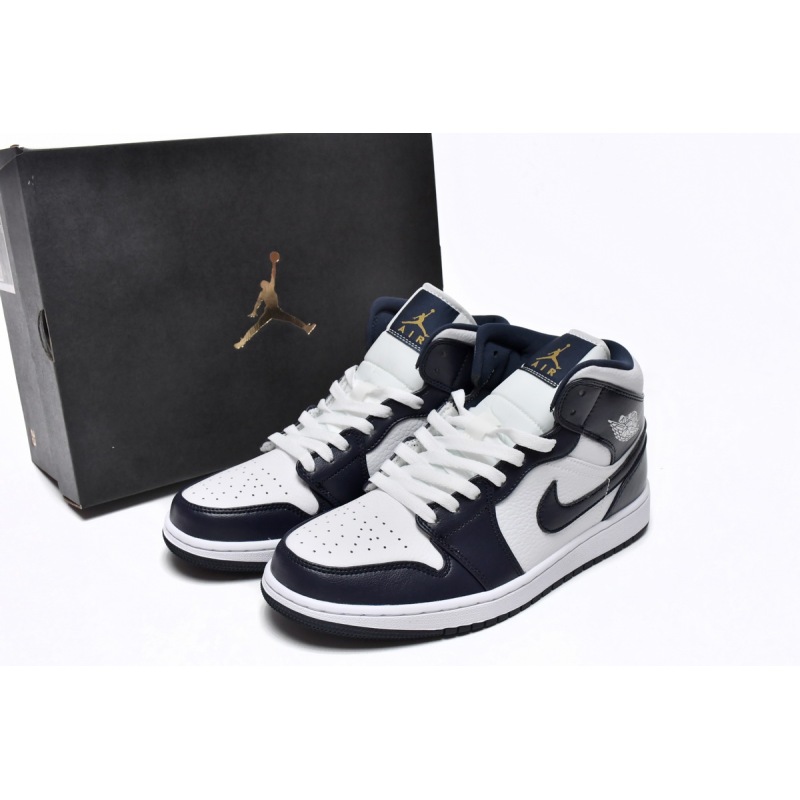 EM Sneakers Jordan 1 Mid White Metallic Gold Obsidian