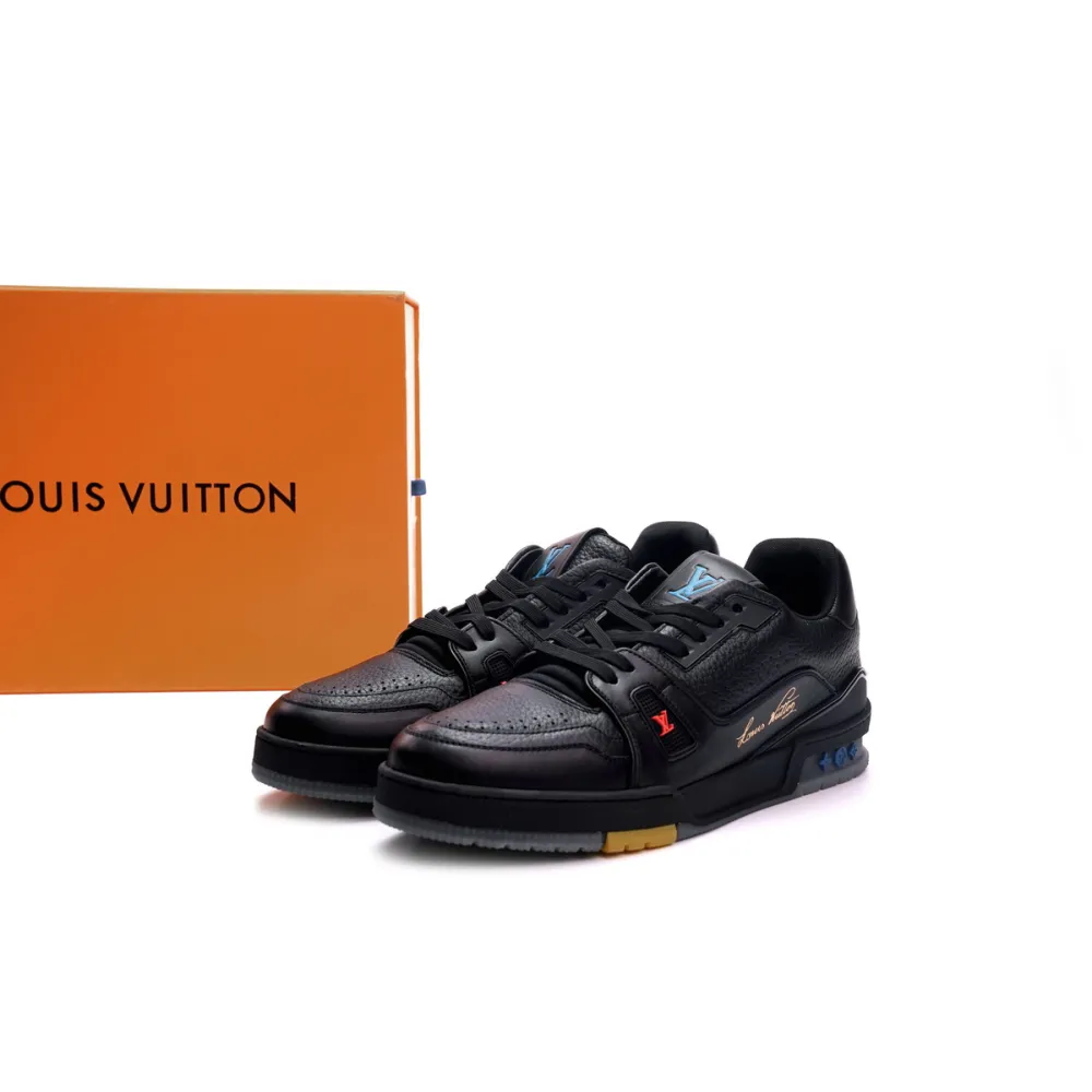 EM Sneakers Louis Vuitton Trainer Black Litchi Pattern