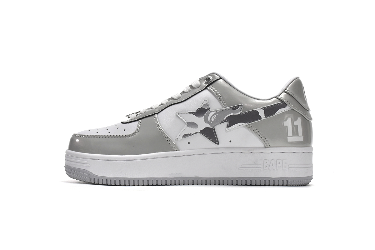 EM Sneakers A Bathing Ape Bape Sta Low White Grey Mirror Surface