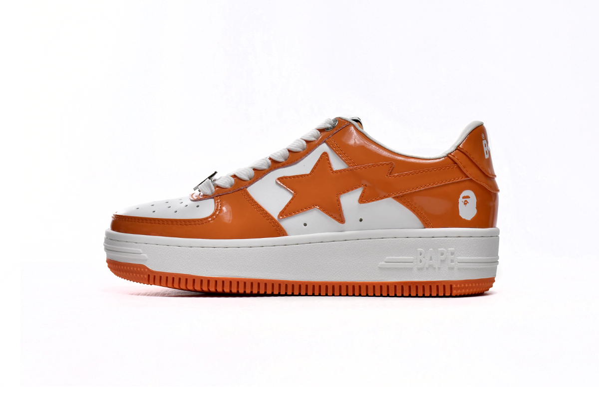 EM Sneakers A Bathing Ape Bape SK8 Sta Patent Leather Orange White