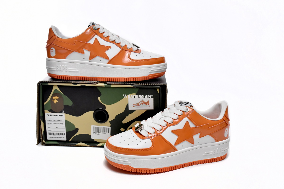 EM Sneakers A Bathing Ape Bape SK8 Sta Patent Leather Orange White