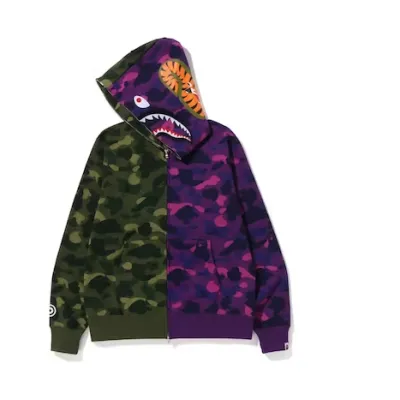 EMSneakers BAPE Color Camo Shark Full Zip Hoodie (FW22) Green Purple 02