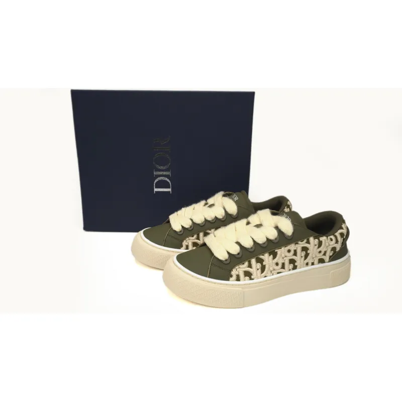 EM Sneakers Dior B33 Sneaker Khaki Smooth Calfskin Oblique Raised Embroidery (Numbered)