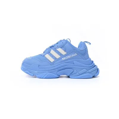 EM Sneakers Balenciaga Triple S × Adidas Blue and White Bars 01