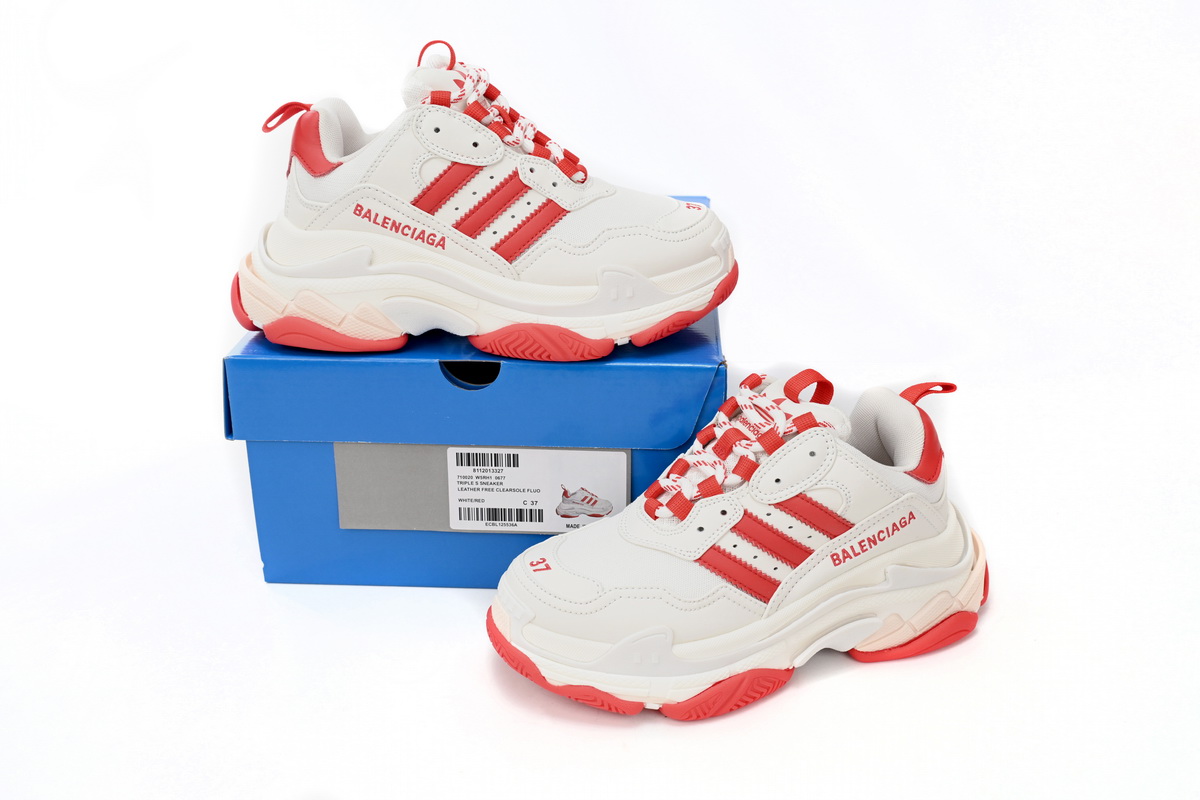 EM Sneakers Balenciaga Triple S × Adidas White Red Bar