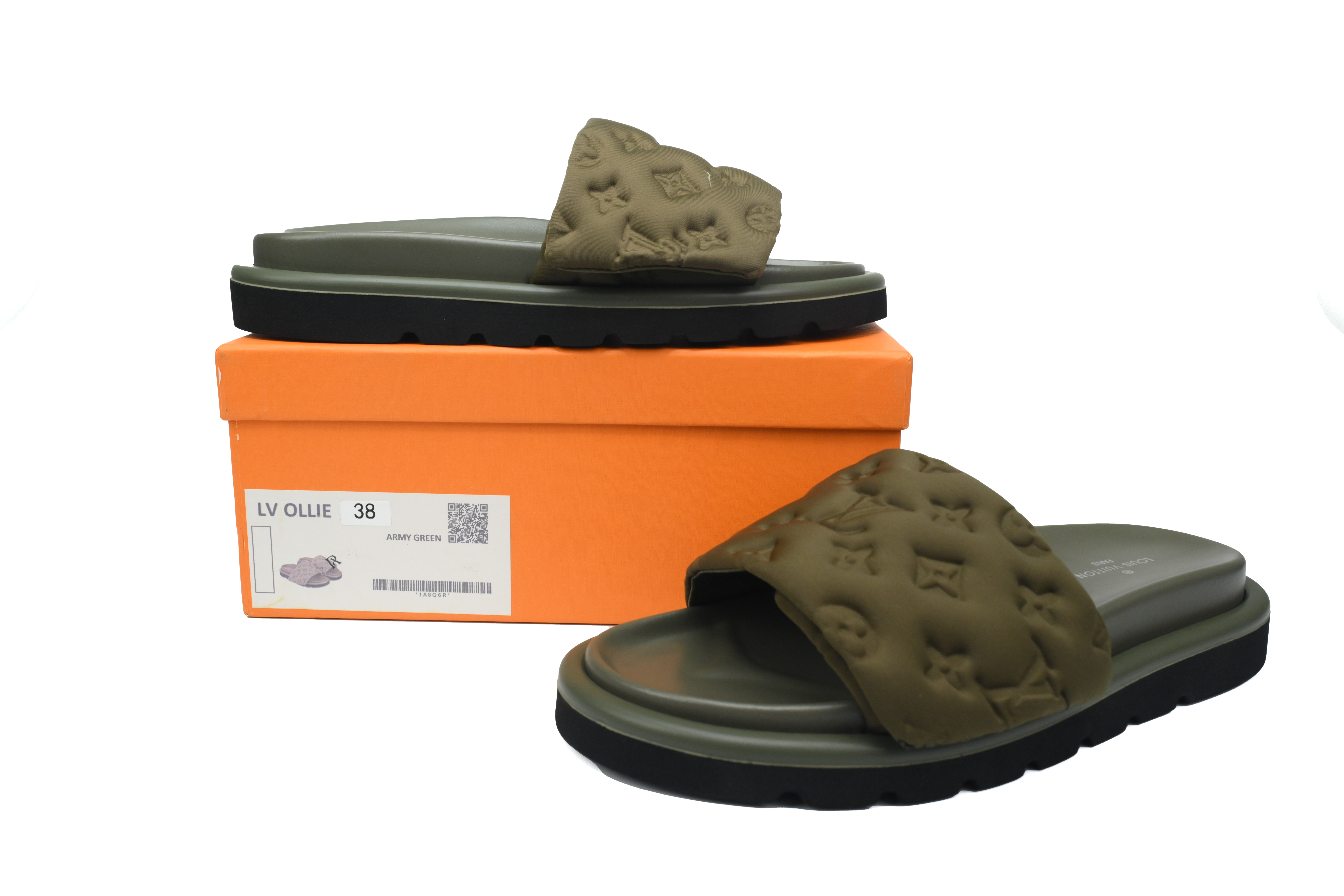 EM Sneakers  Louis Vuitton Pool Pillow Comfort Mules Army Green Embossing