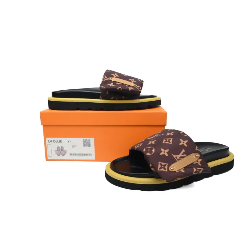 EM Sneakers Louis Vuitton Velcro Flip Flops Brown Yellow Label