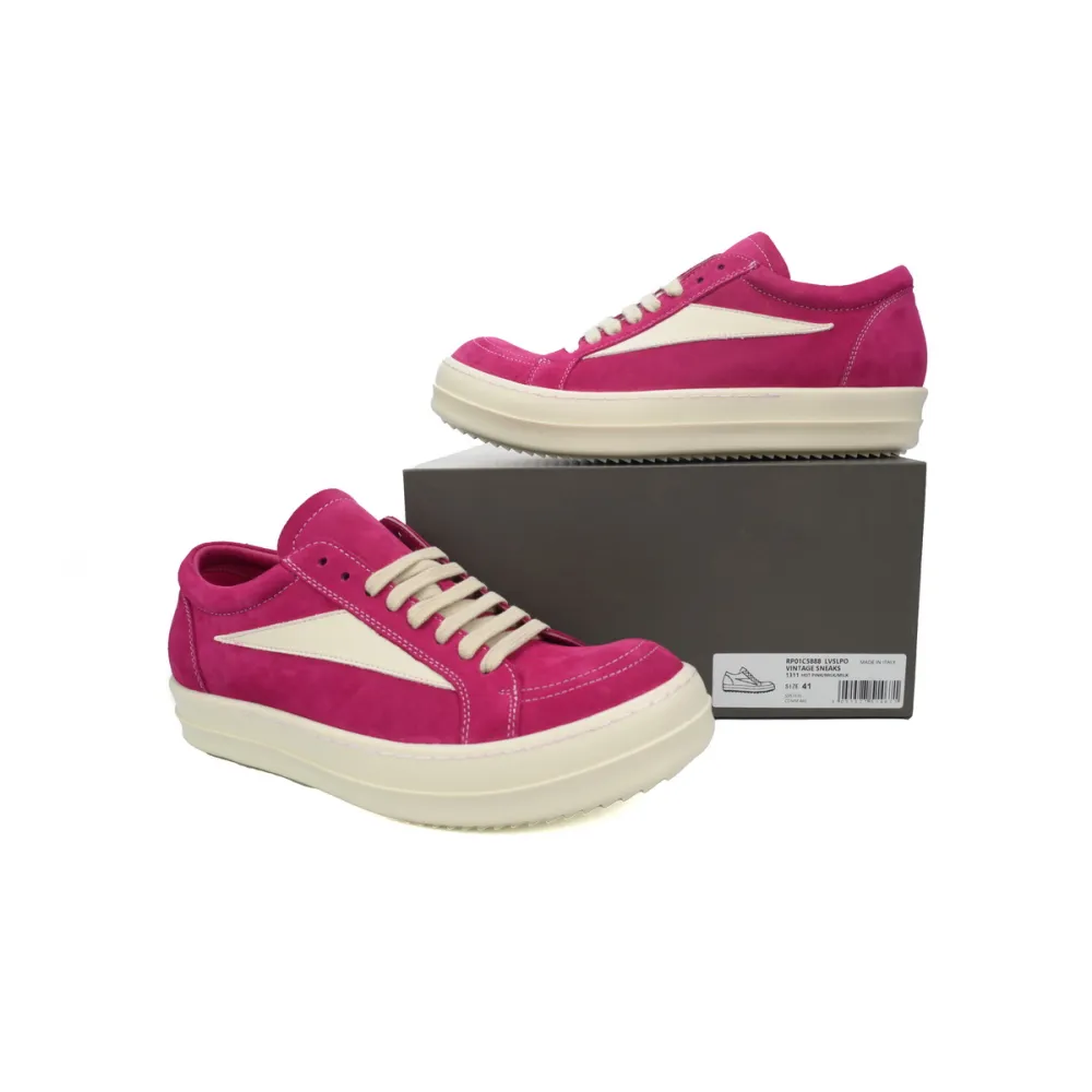 EM Sneakers Rick Owens Edfu Vintage Sneaks Velour Suede Hot Pink Milk White