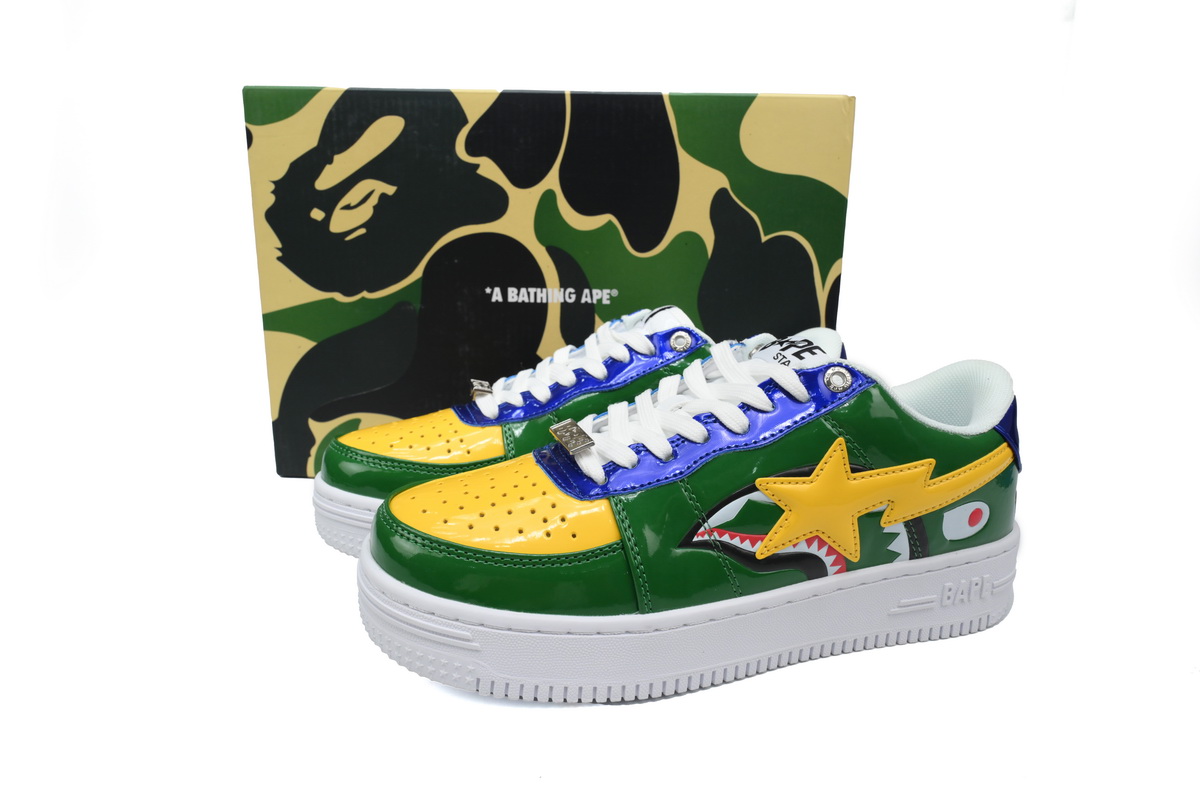 EM Sneakers A Bathing Ape Bape Sta Low M2 20th Anniversary Patent Green Shark