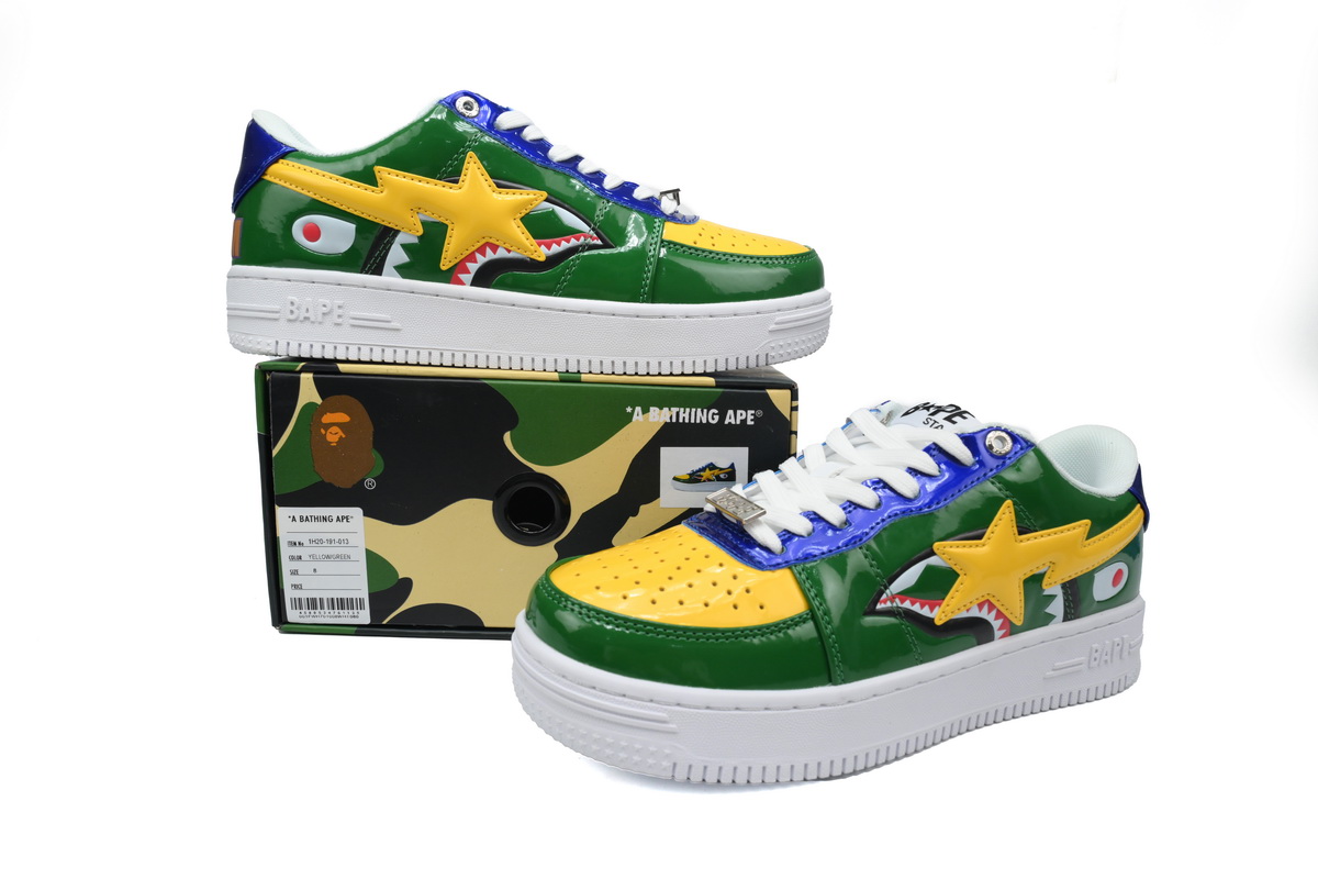 EM Sneakers A Bathing Ape Bape Sta Low M2 20th Anniversary Patent Green Shark