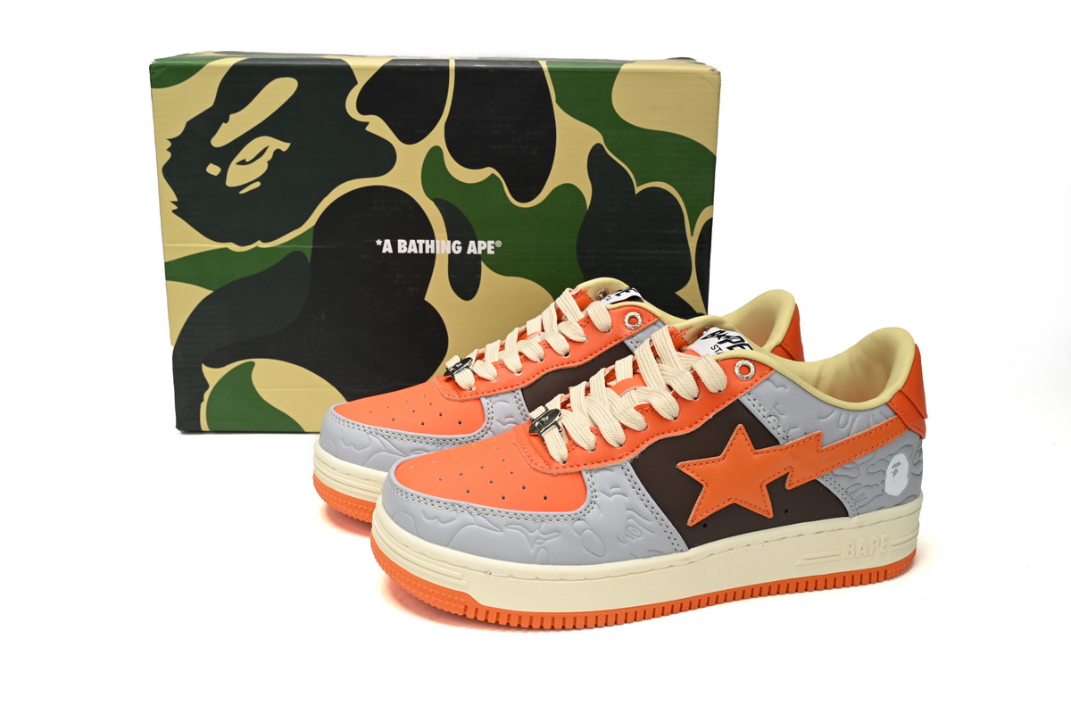 EM Sneakers A Bathing Ape Bape Sta Low Grey Orange Red