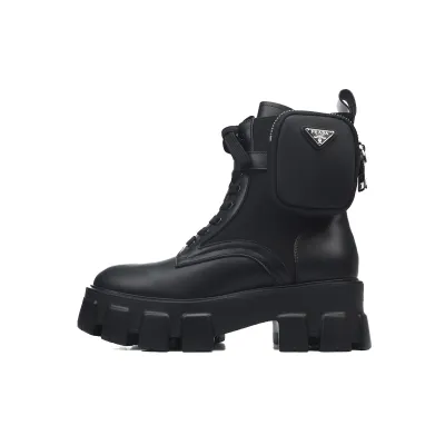 EM Sneakers Prada Monolith 60mm Pouch Ankle Boots Black Brushed Leather And Nylon 01