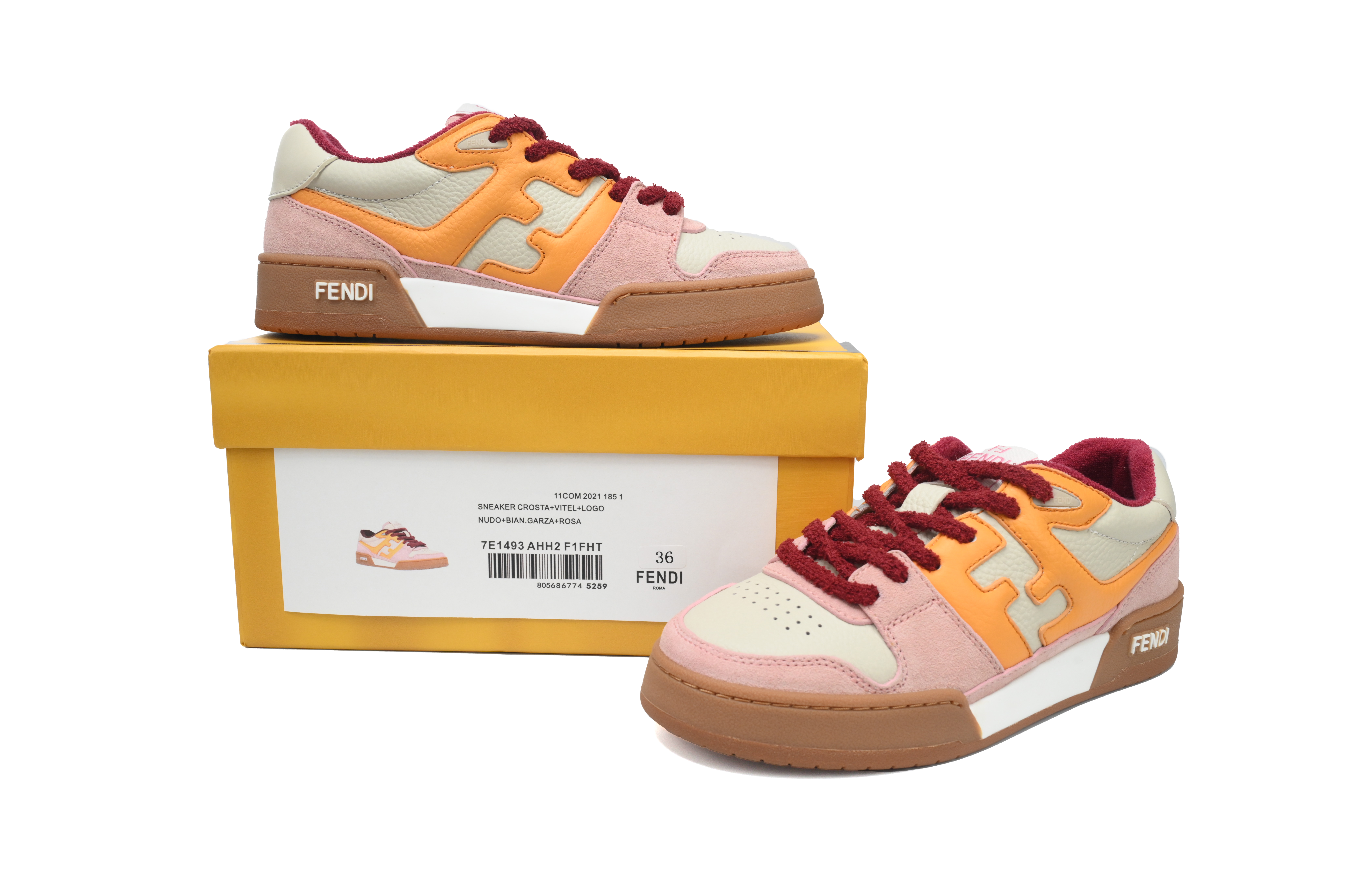 EM Sneakers Fendi Match Pink Yellow Suede