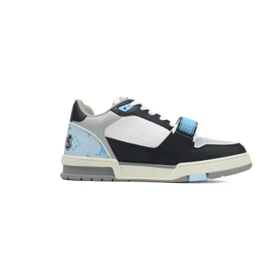 EM Sneakers Louis Vuitton LV Trainer Monogram strap Black and Blue 02