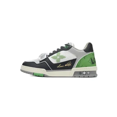 EM Sneakers Louis Vuitton LV Trainer Monogram strap Black White Green 01