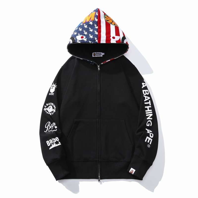 EM Sneakers BAPE Hoodie American Flag Black & White