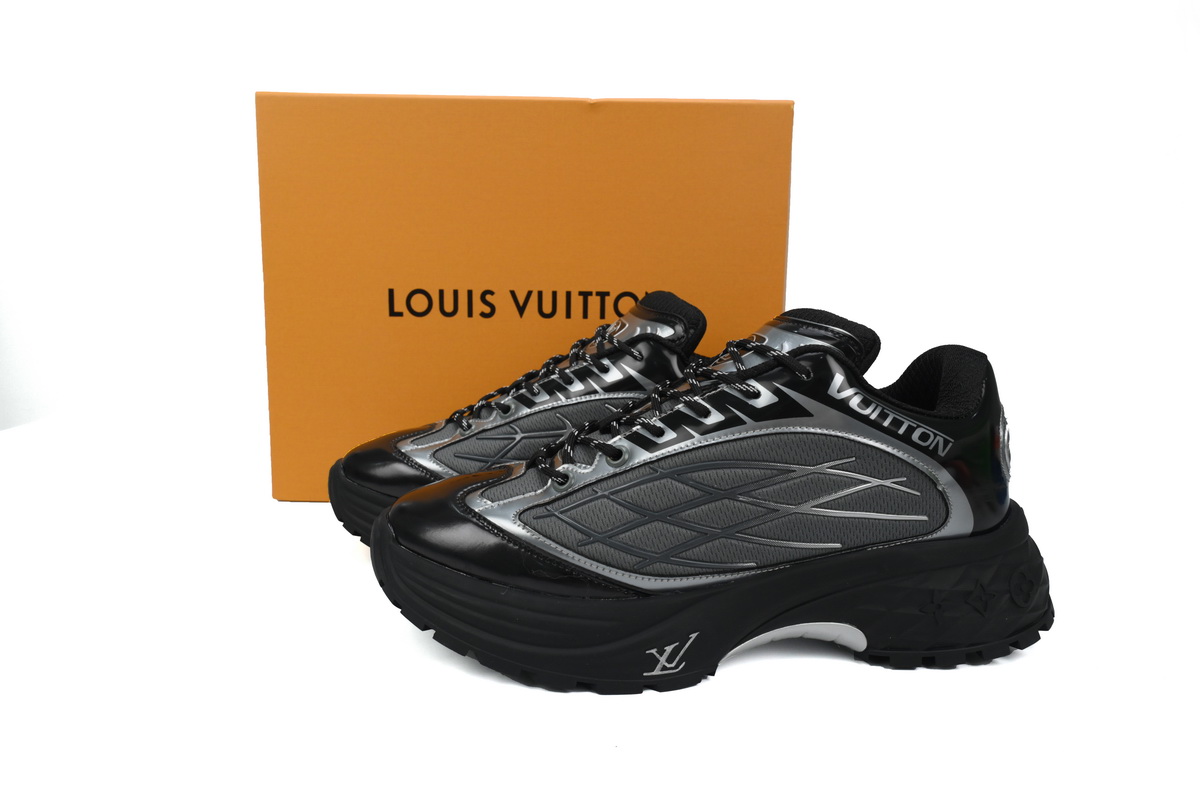 EM Sneakers Louis Vuitton Discovery Lace Up Black and White Silver