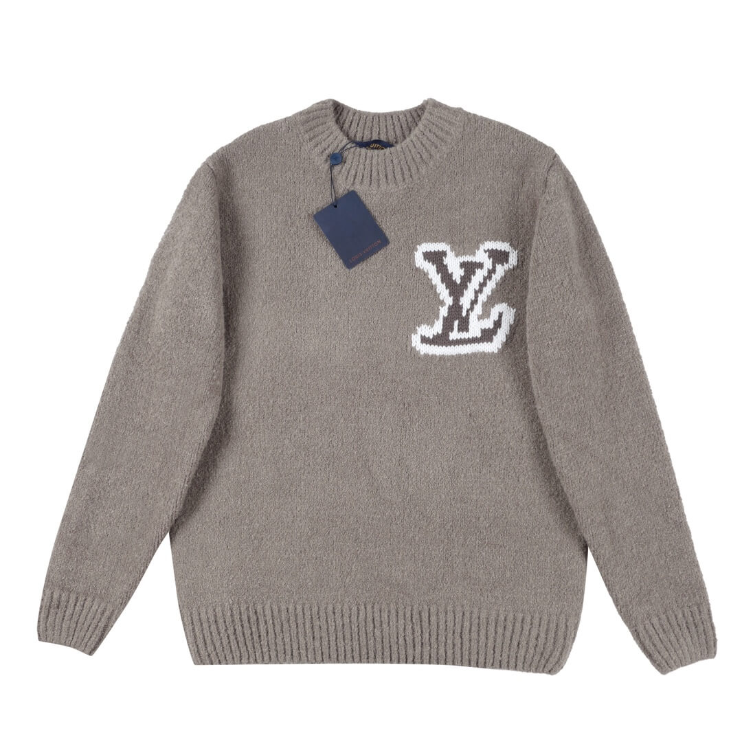EM Sneakers Louis Vuitton Taupe Intarsia Crewneck Sweater
