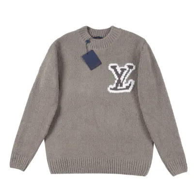 EM Sneakers Louis Vuitton Taupe Intarsia Crewneck Sweater 02